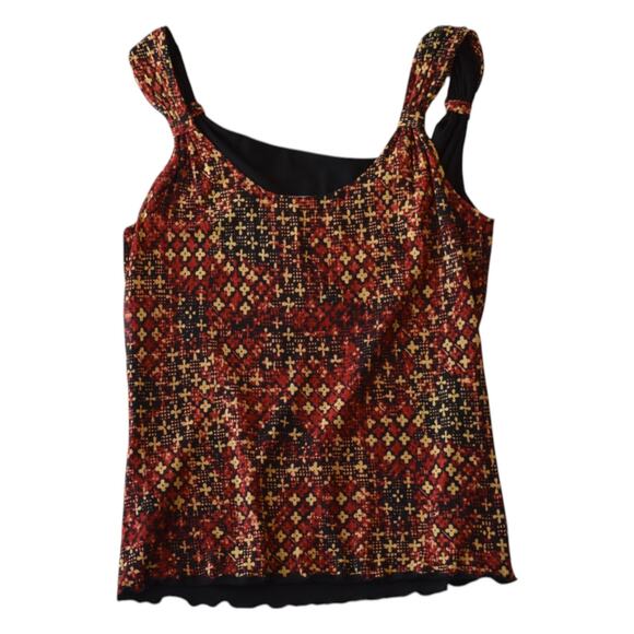 Vintage Anne Klein Burgundy Geometric Silk Tank Top Size Small - Picture 4 of 5